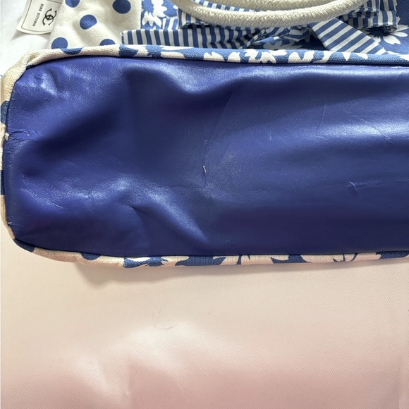 Ciro Citterio Canvas Tote Bag Blue/White w 22" Rope Handle Bows Sides and Front - Picture 12 of 12